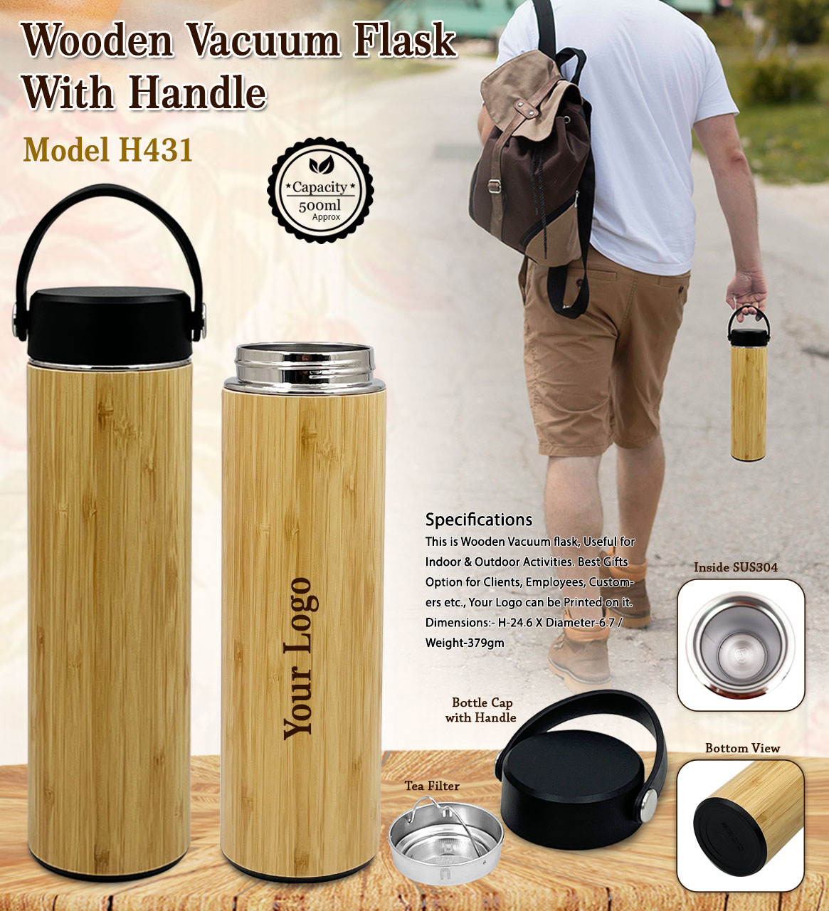 Wooden Flask With Handle
