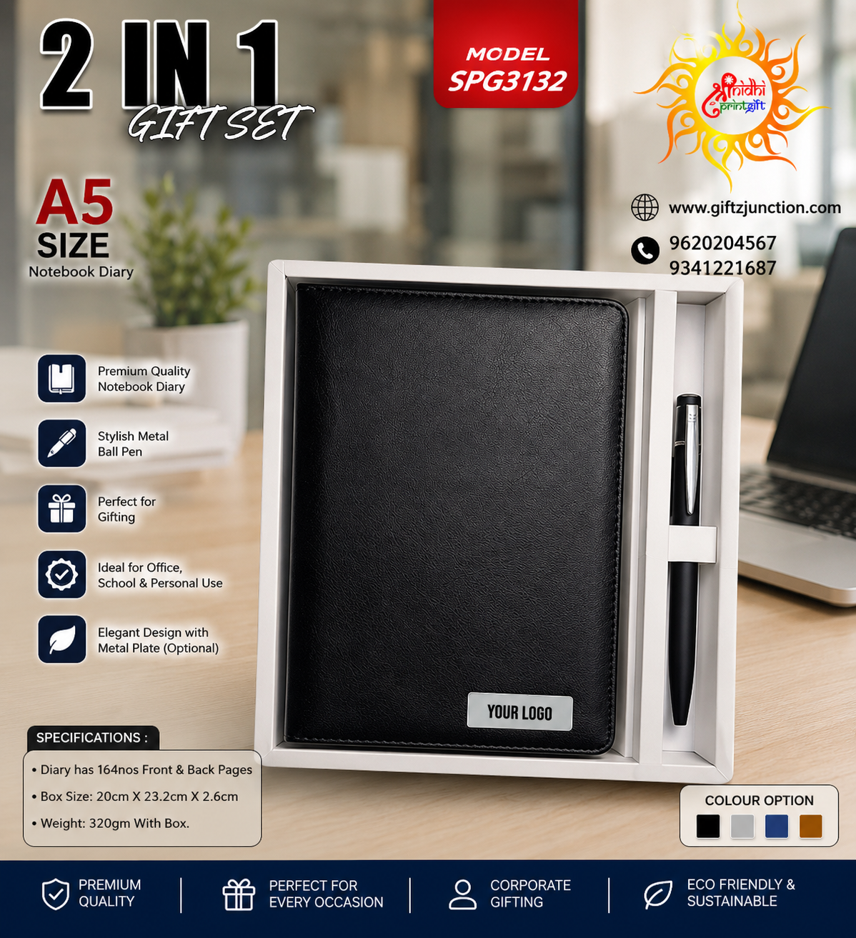 A5 Notebook Diary And Metal Pen- 2 In 1 Gift Set