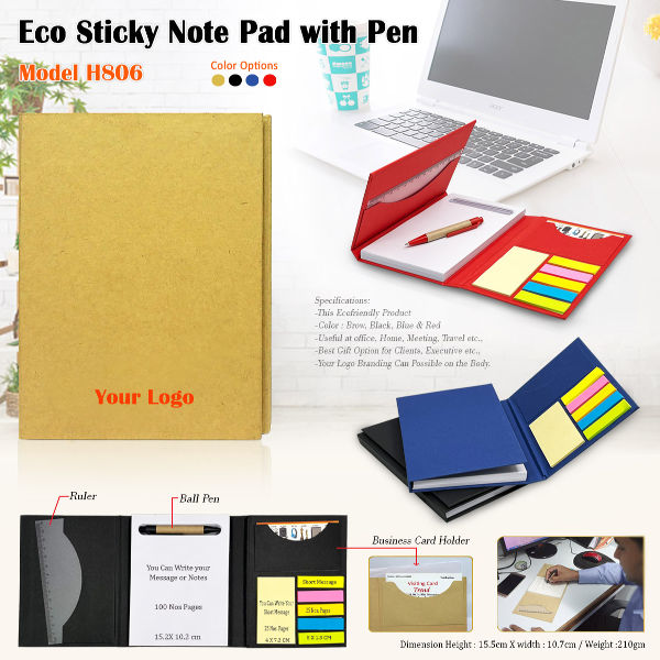 Eco Stickon Note Pad With Pen